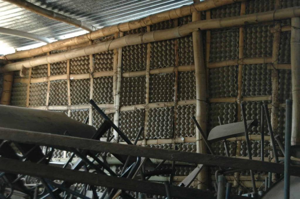 You use what you have in Guatemala. A classroom wall built of egg cartons.